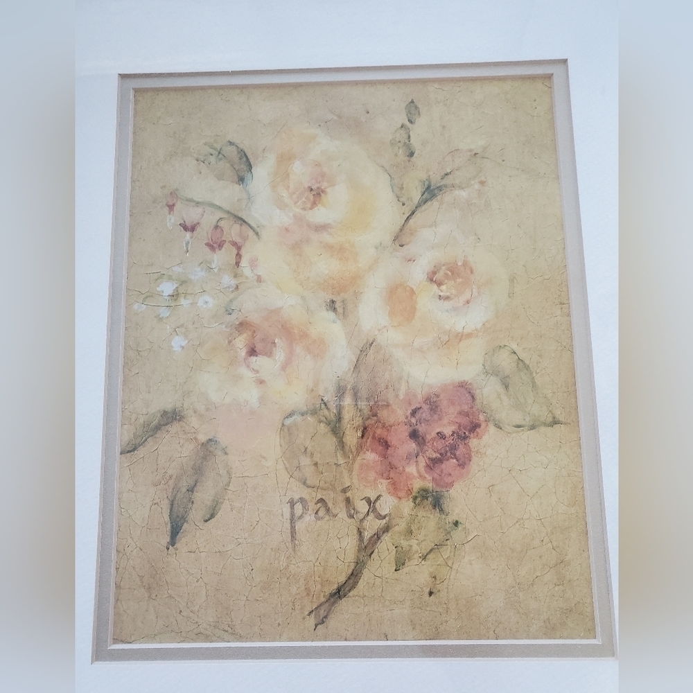 2/$30 Large Floral‎ Paxi Plaque On Antique Linen Wall Hanging.